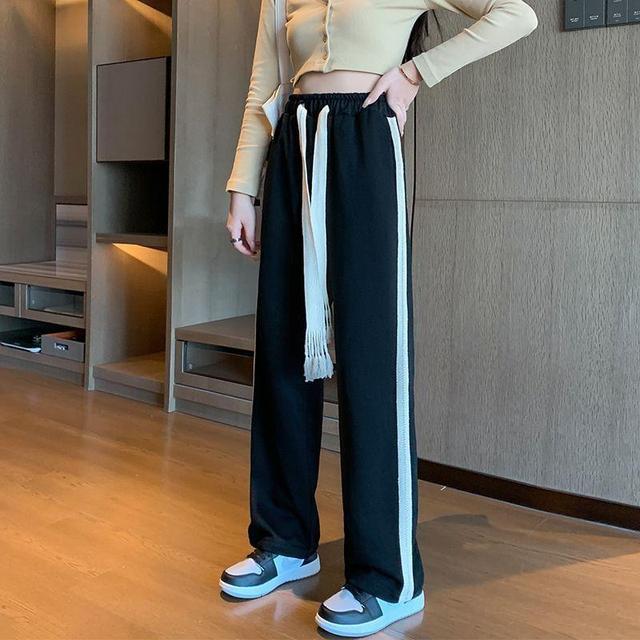 High Waist Striped Wide Leg Pants Product Image