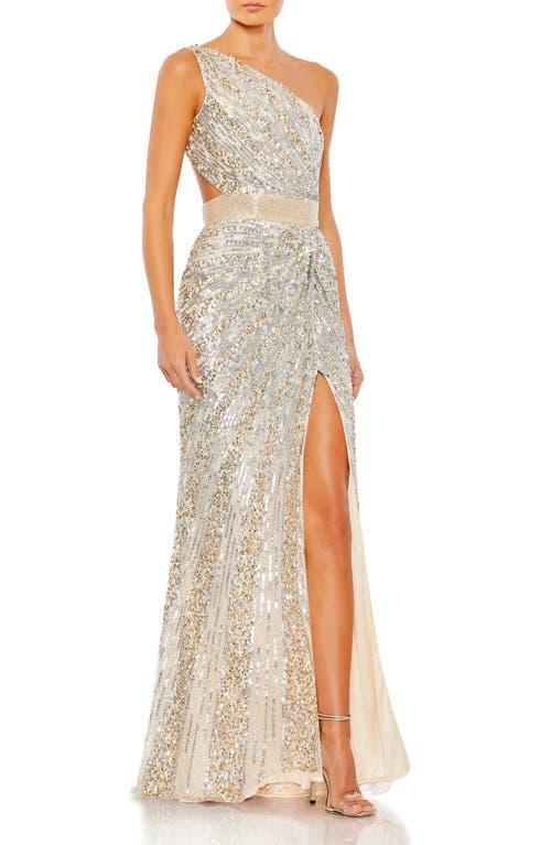 Mac Duggal Sequin Beaded Lace-Up Gown Product Image