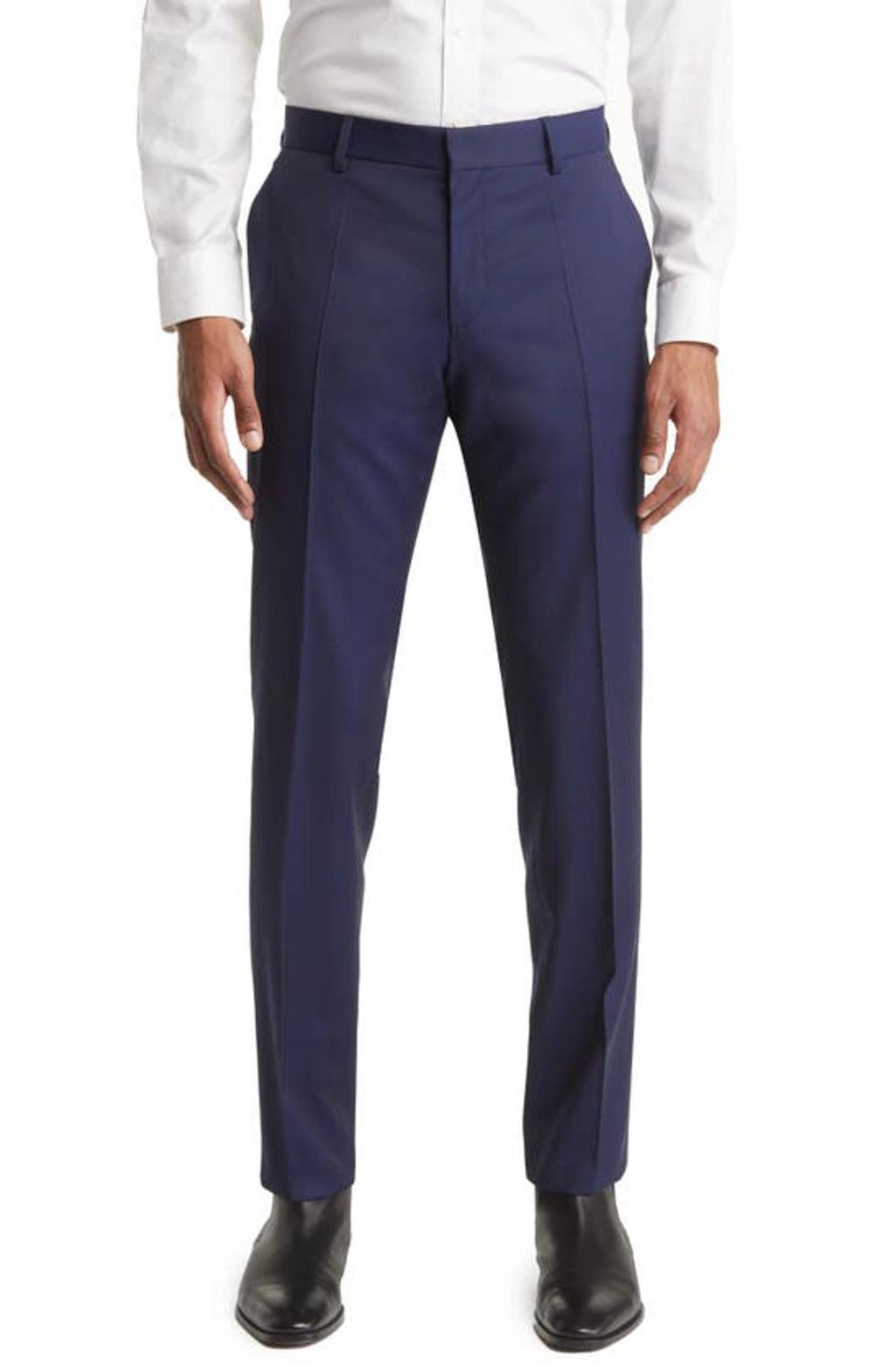 Genius Slim-fit Micro-checked Super 130s Virgin Wool Trousers In Navy Product Image