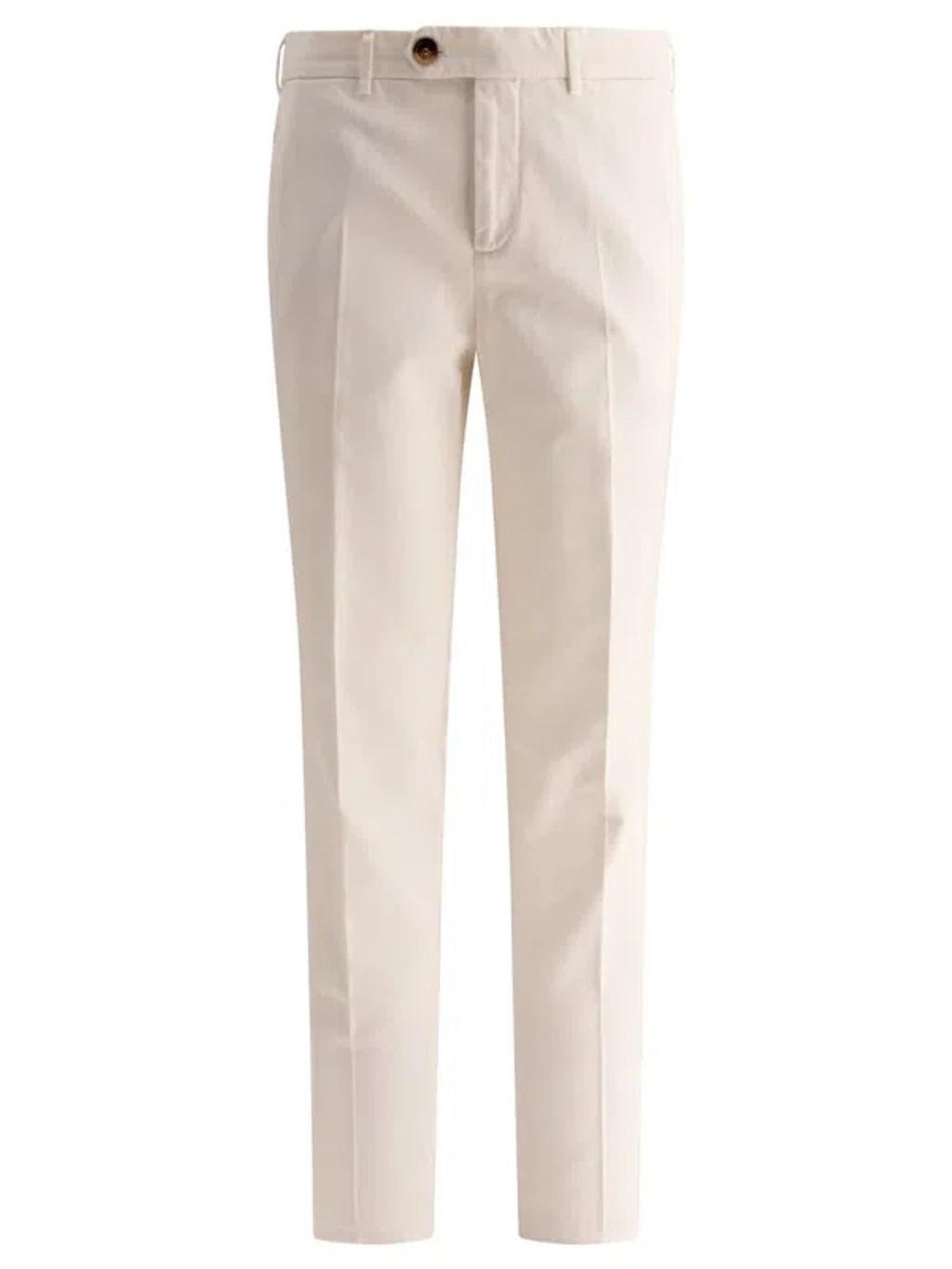 BRUNELLO CUCINELLI Garment-dyed Trousers In Twisted Cotton Gabardine In White Product Image