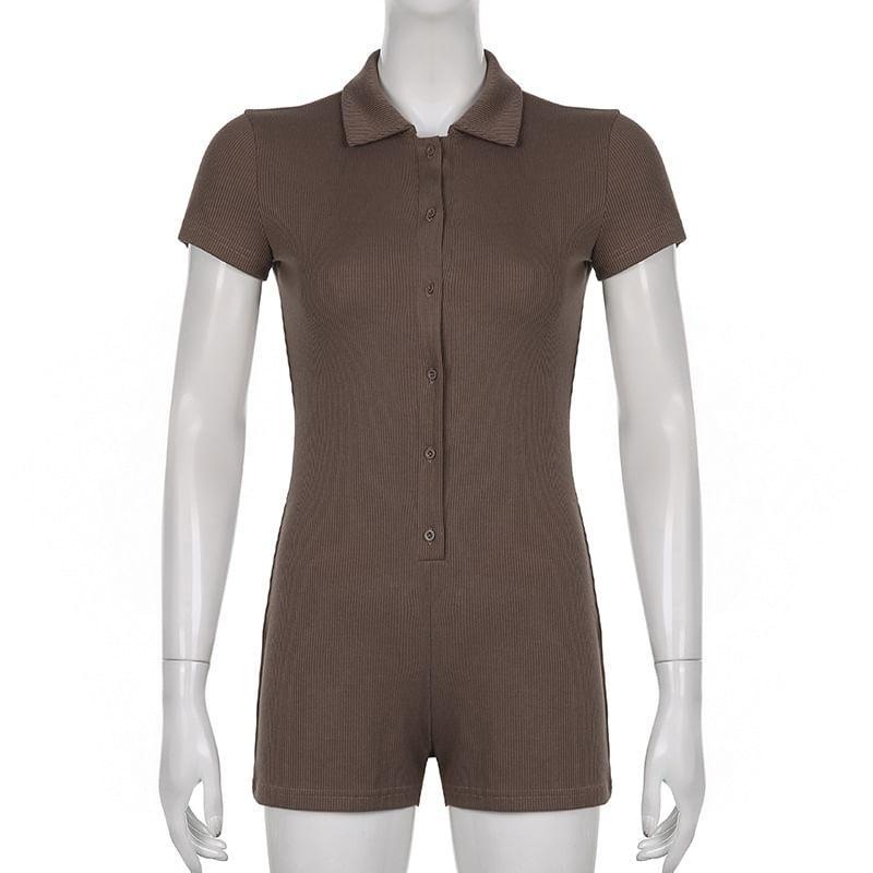 Plain Short-Sleeve Romper Product Image