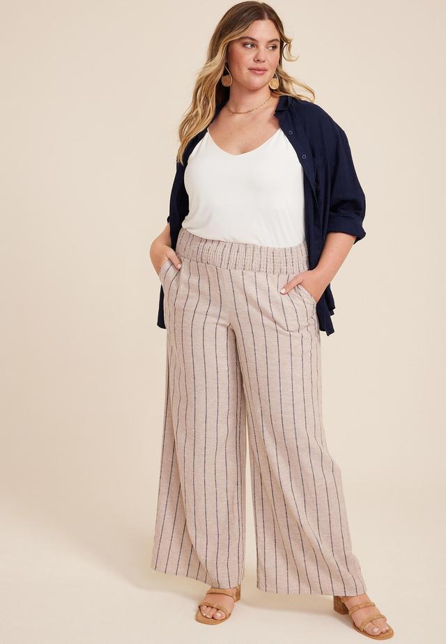 Maurices Plus Size Womens High Rise Striped Palazzo Pants Brown Size 0X Product Image