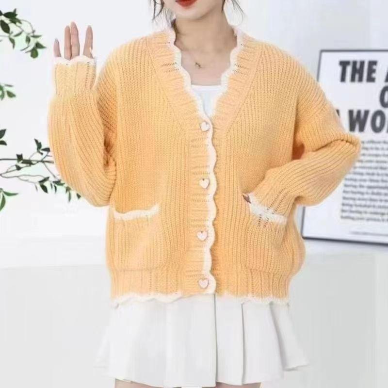 Frill Trim Contrast Trim Button-Up Cardigan product image