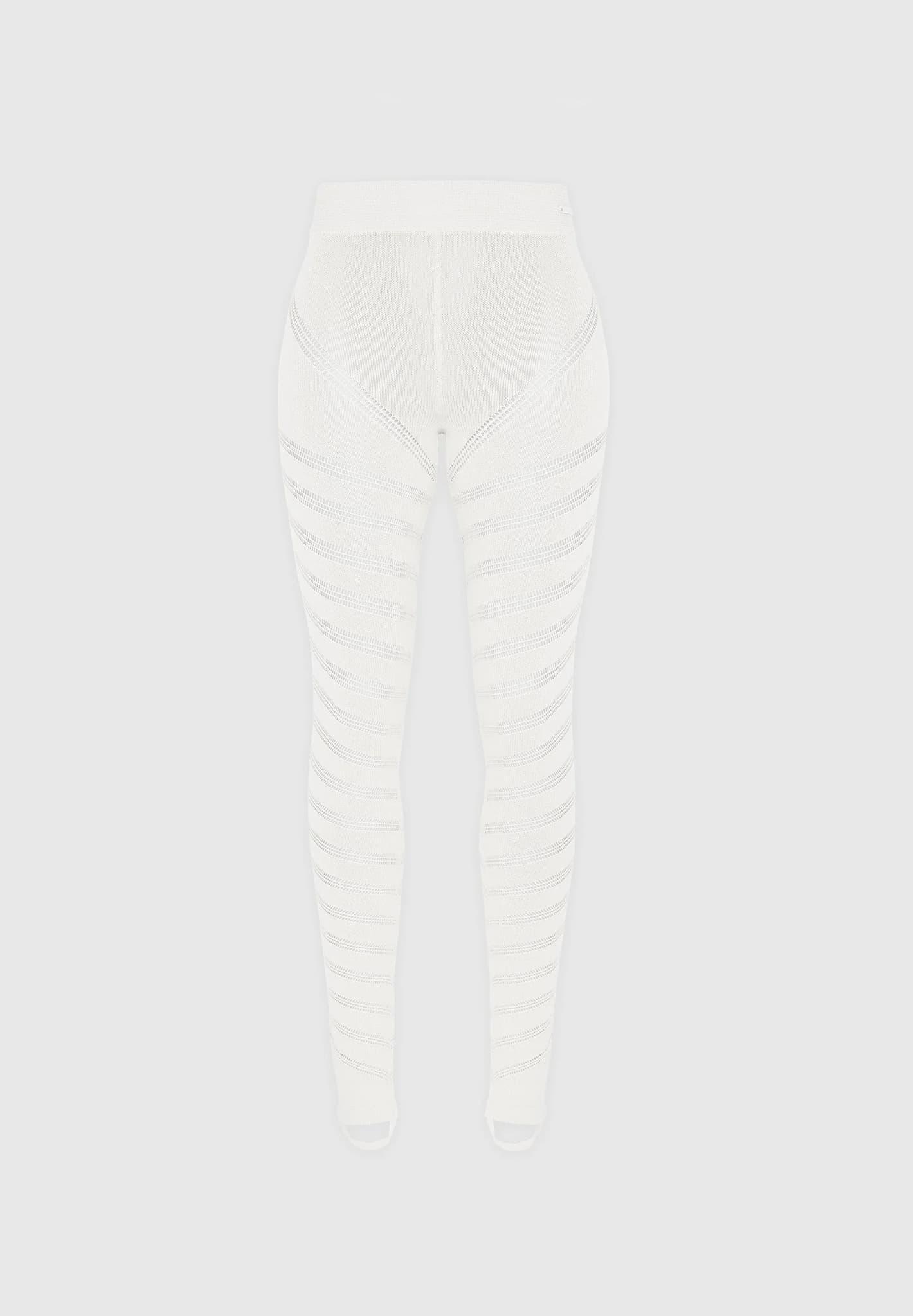 High Waisted Knitted Spiral Contour Leggings - White Female Product Image