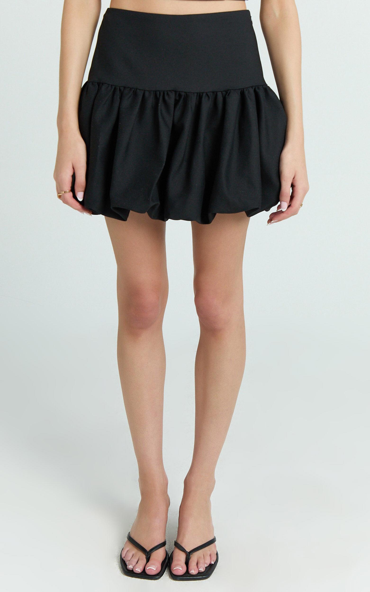 Abellina Mini Skirt - High Waist Bubble Hem Skirt in Black Product Image