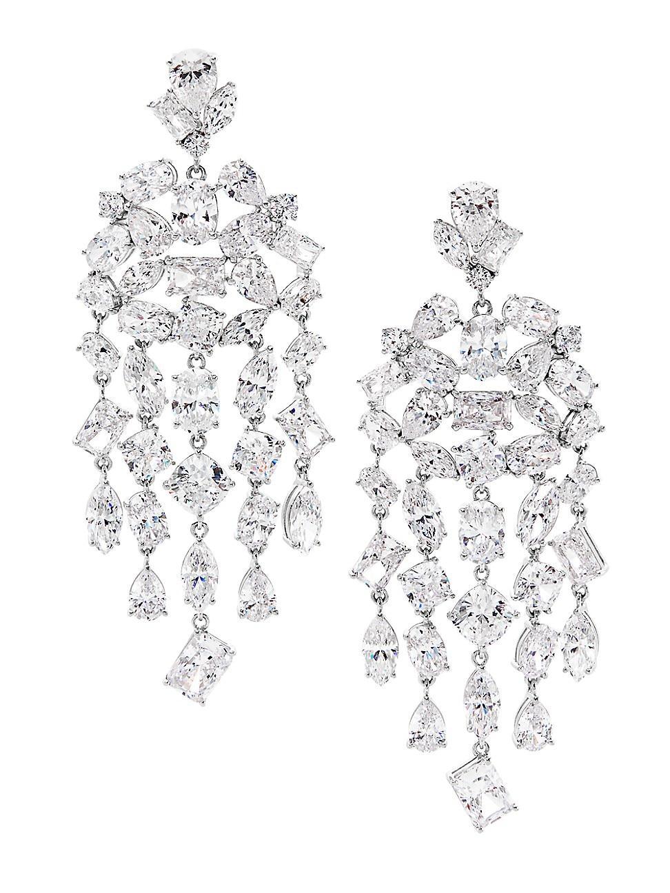 Womens Ear Candy Rhodium-Plated & Cubic Zirconia Chandelier Earrings Product Image