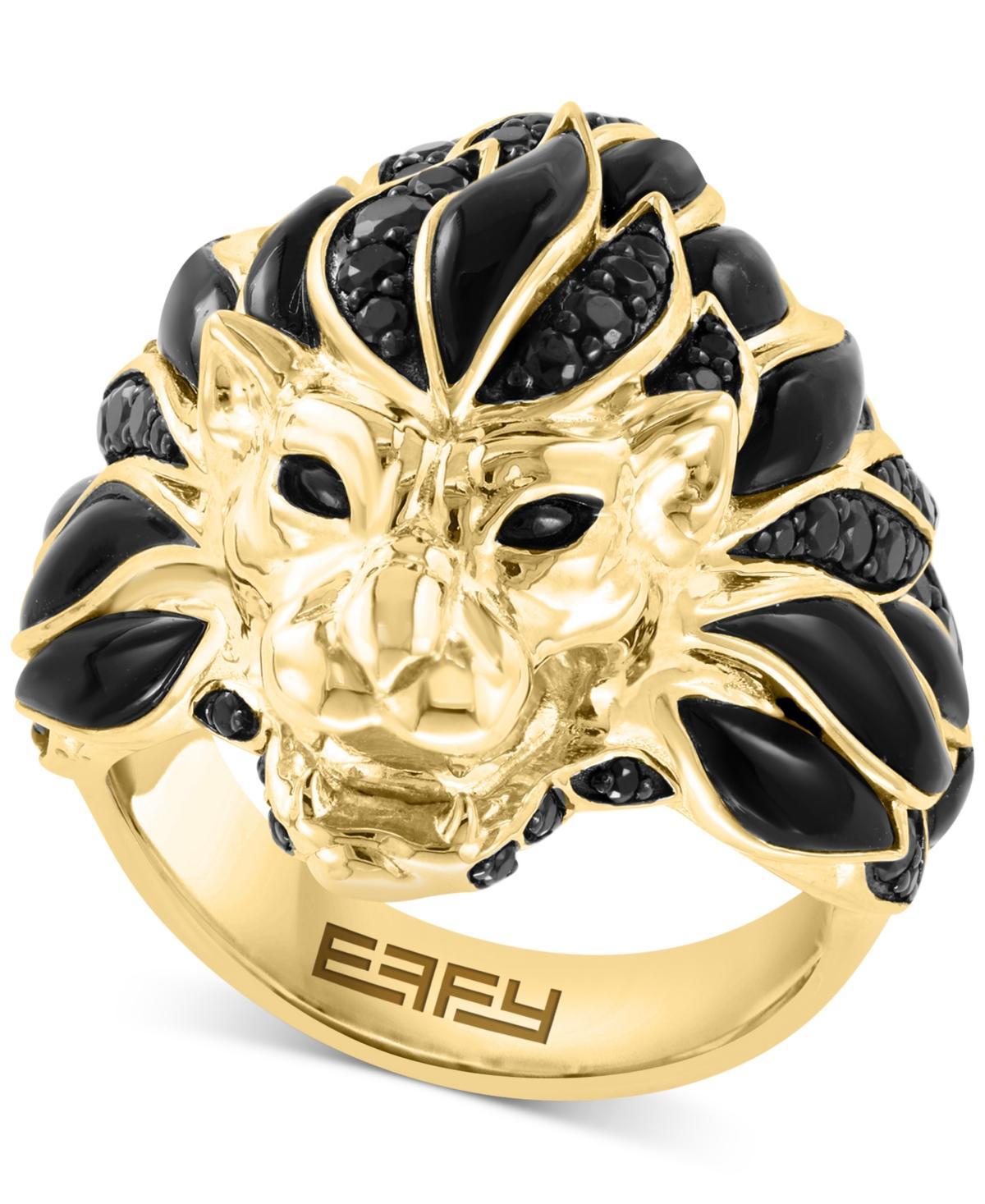 Effy Mens Black Spinel & Enamel Lion Ring in 14k Gold-Plated Sterling Silver Product Image