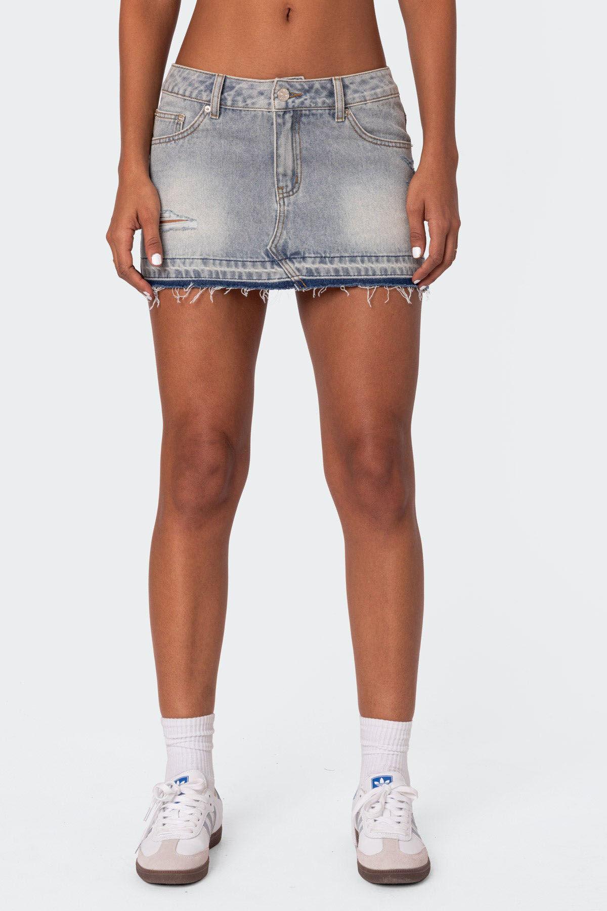 Edikted Women's Priyanka Distressed Denim Mini Skirt Product Image