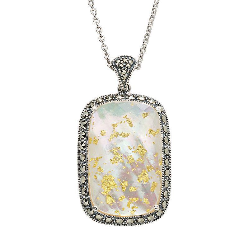 Sterling Silver Crystal & Mother-of-Pearl Doublet Frame Pendant, Womens, Gold Product Image