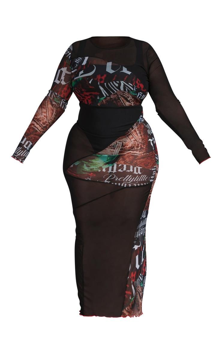 Plus Black Contrast Mesh Midaxi Dress Product Image