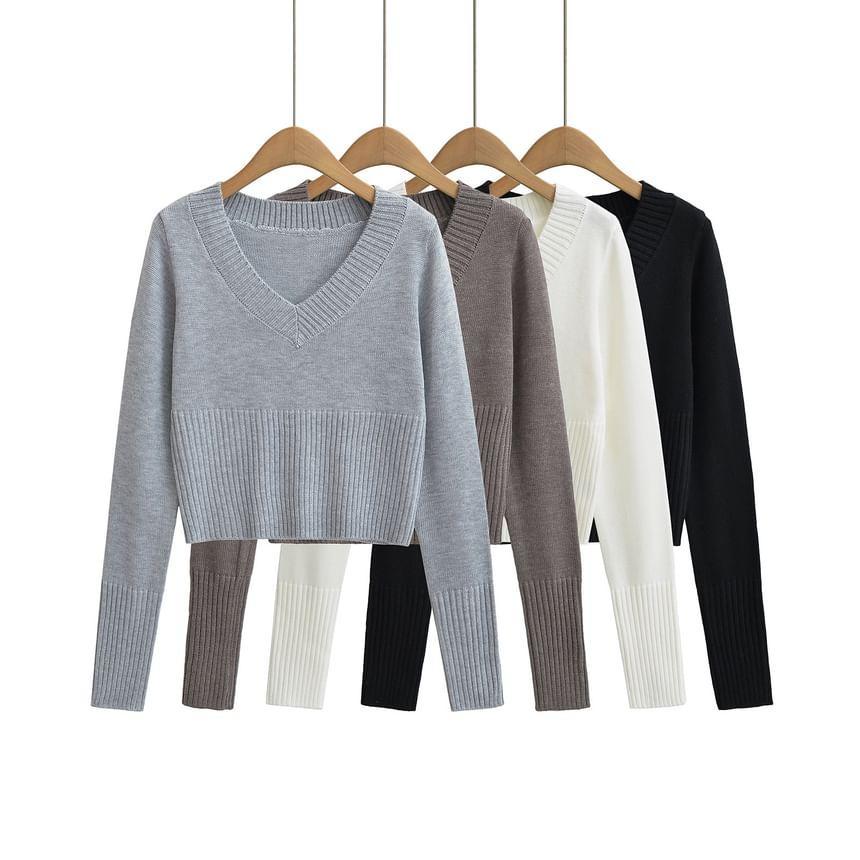 V-Neck Cropped Sweater Product Image