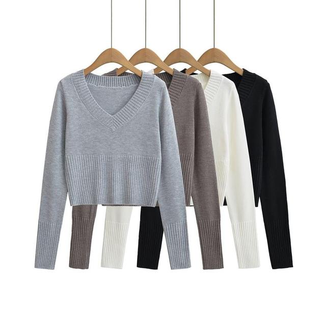 V-Neck Cropped Sweater Product Image