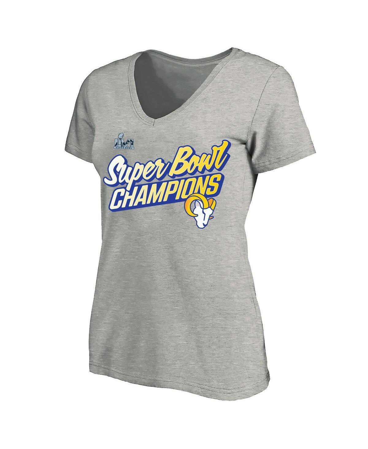 Womens Fanatics Heather Gray Los Angeles Rams Super Bowl Lvi Champions Paint Script V-Neck Plus Size T-shirt Product Image