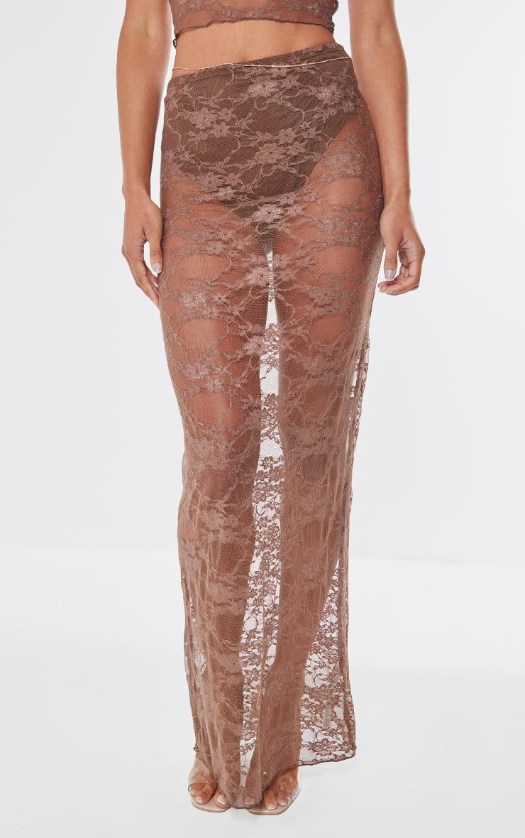 Brown Lace Sheer Maxi Skirt Product Image