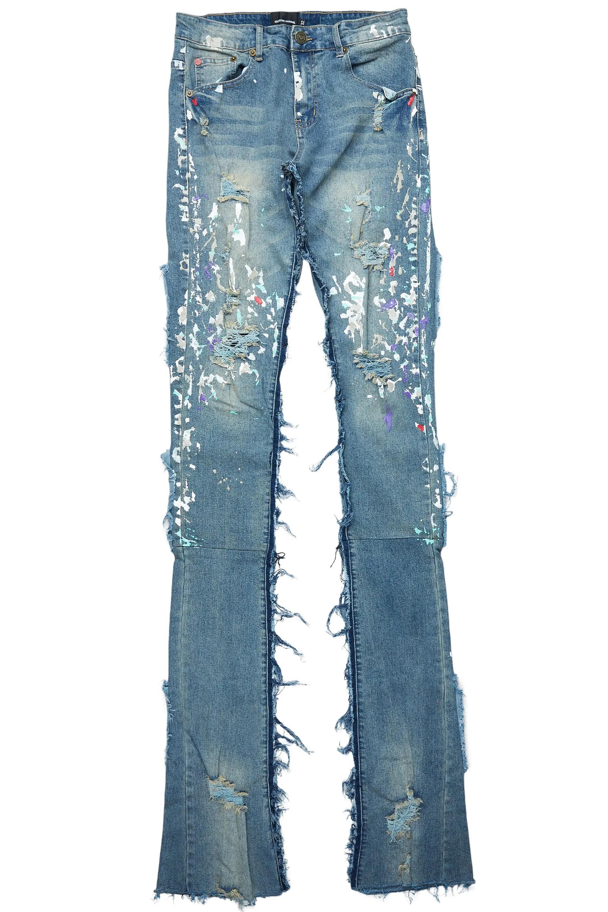 Taran Vintage Blue Super Stacked Flare Jean Male Product Image