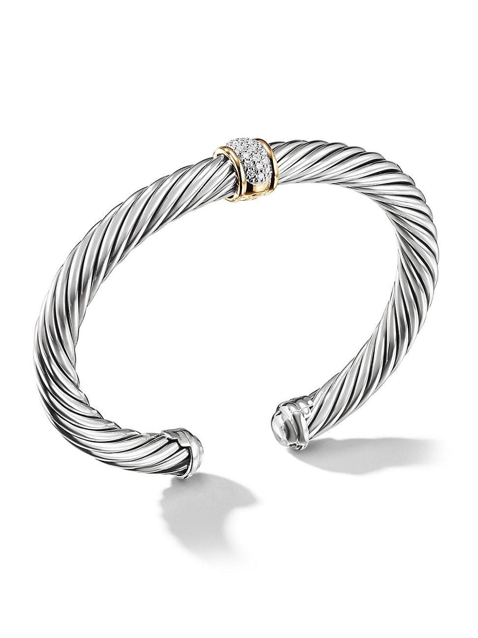 Womens Cable Classics Bracelet with Pav Diamond Station and 18K Yellow Gold Product Image