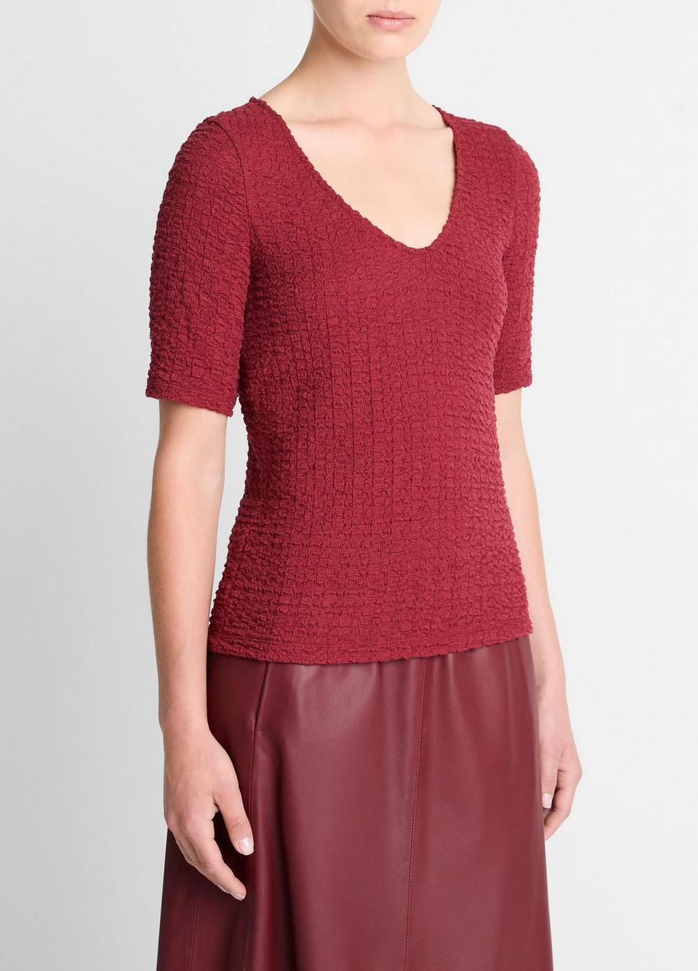 Smocked Elbow-Sleeve V-Neck Top Product Image