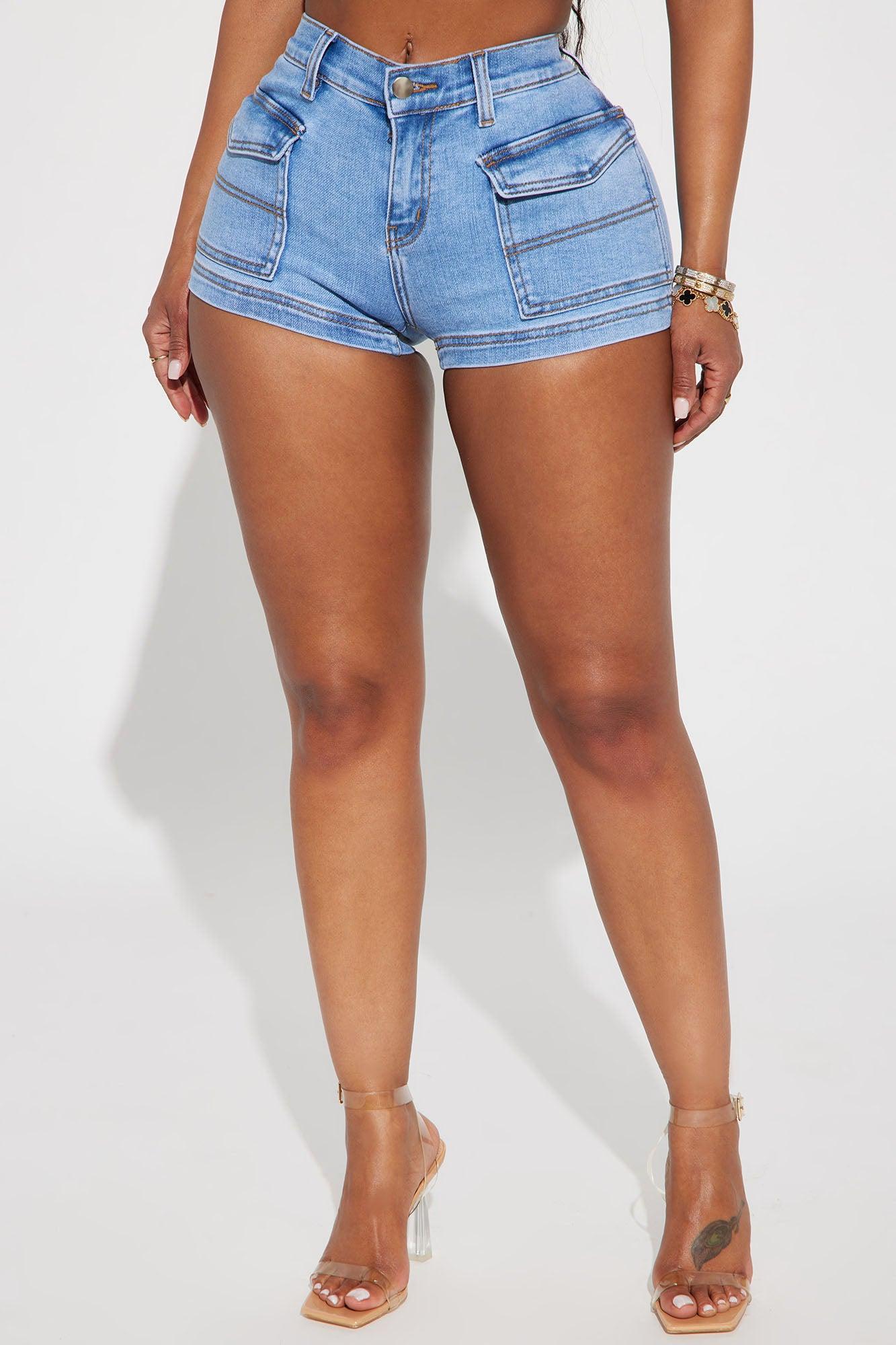 Taking Charge Stretch Cargo Denim Shorts - Light Wash Product Image