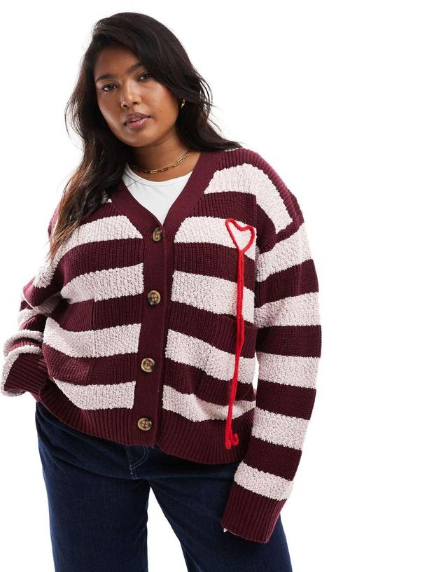 Renee Studio x Holly Wynne exclusive textured longline applique heart cardigan in burgundy stripe Product Image