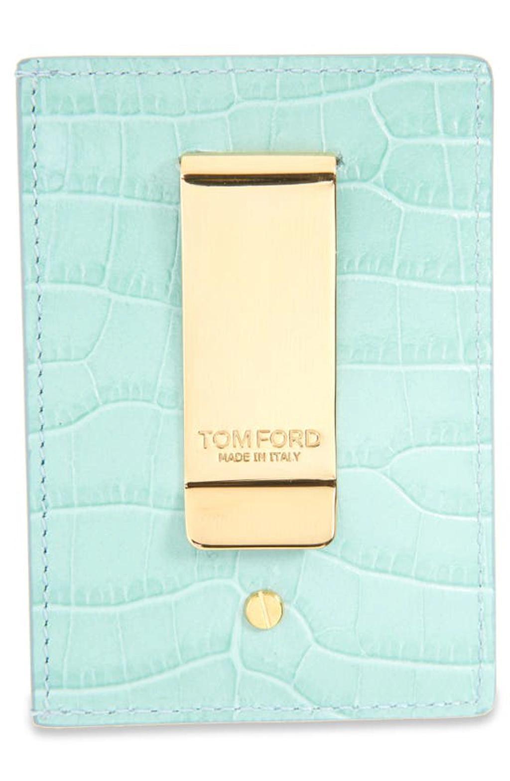 TOM FORD Croc Embossed Money Clip Card Holder In Turquoise Product Image