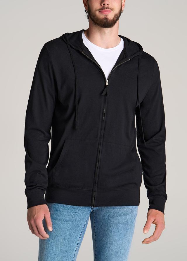 Long Sleeve Full Zip Jersey Hoodie for Tall Men in Black Male Product Image