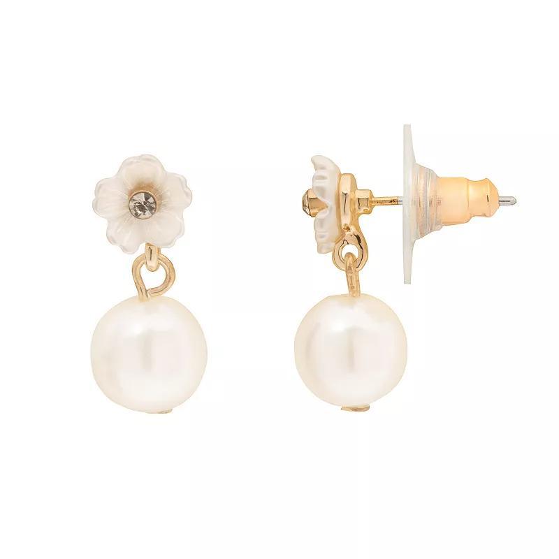 LC Lauren Conrad Opal Flower Simulated Pearl Drop Earrings, Womens, White Product Image