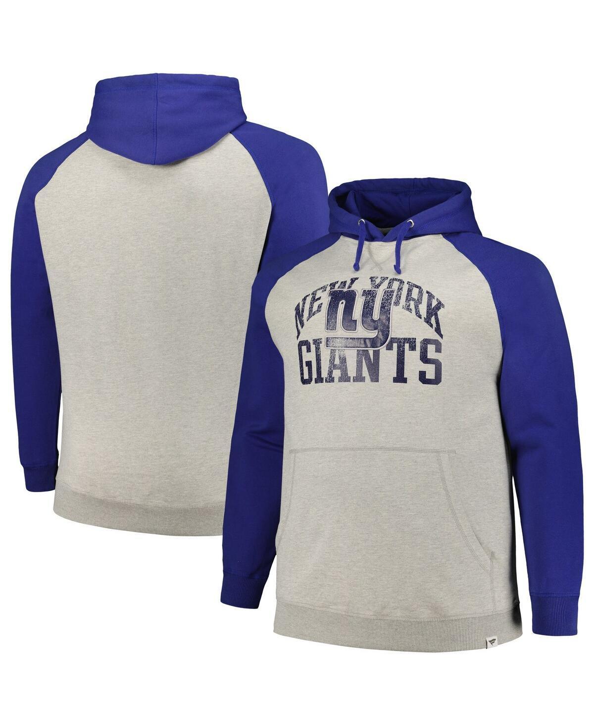 Mens Profile Heather Gray/Royal New York Giants Big & Tall Favorite Arch Throwback Raglan Pullover Hoodie Product Image