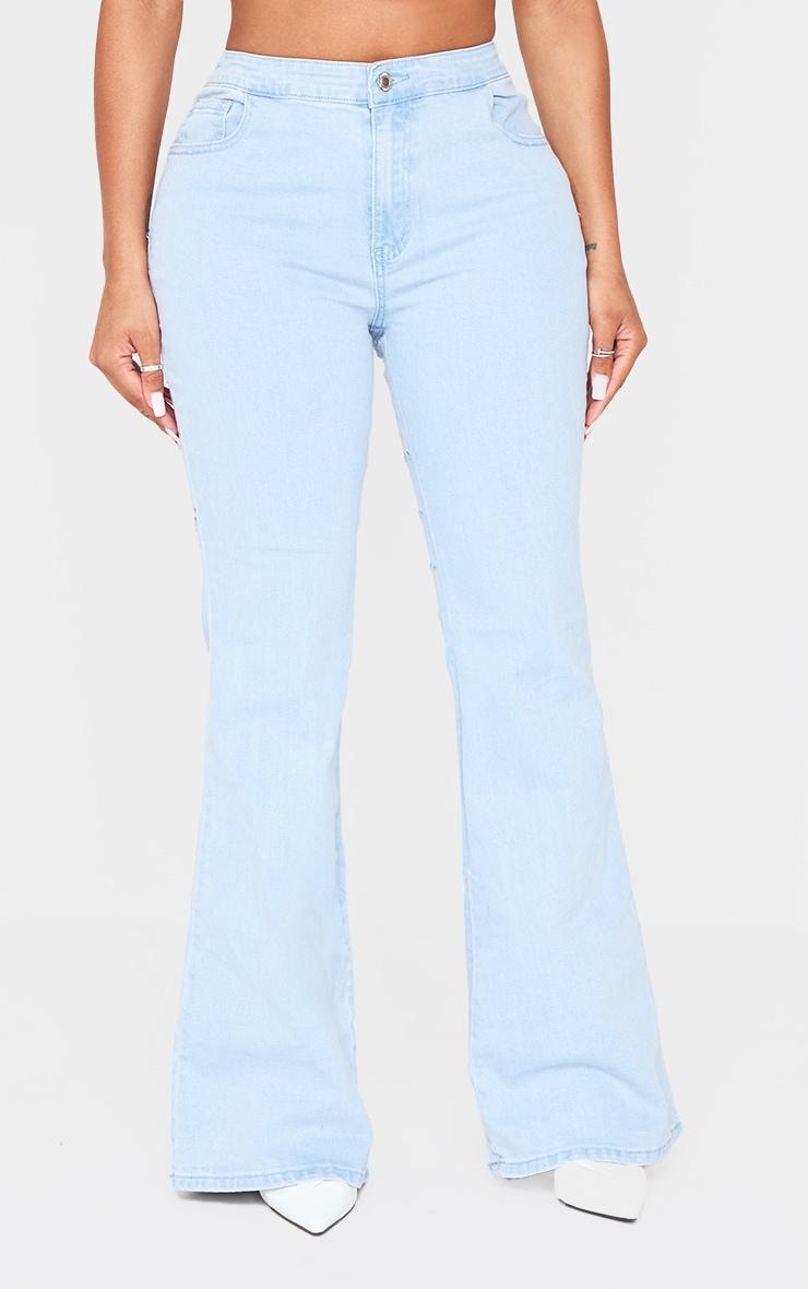 Shape Light Blue Wash Denim Lace Up Front Flare Jeans Product Image