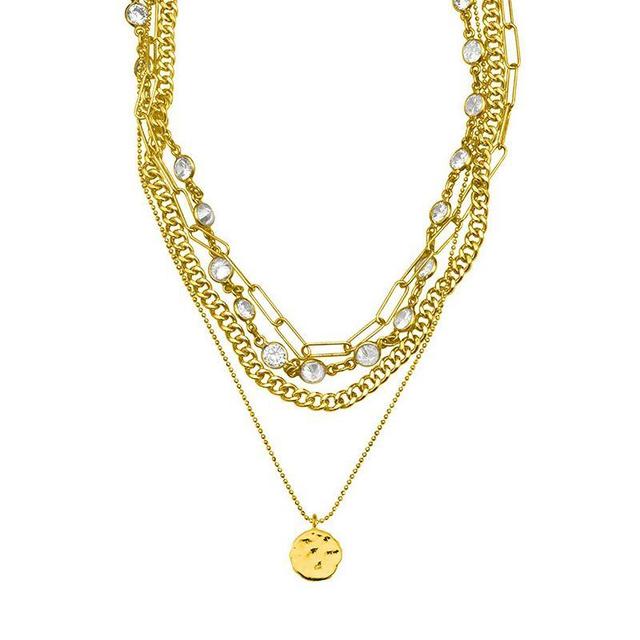 Adornia 14k Gold Plated Cubic Zirconia Layered Necklace, Womens Yellow Product Image