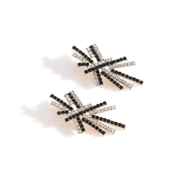 Sohi Womens Black Contrast Lines Drop Earrings Product Image