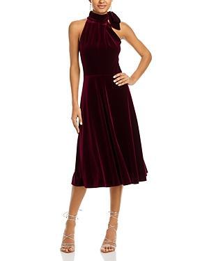 Womens Audrey Velvet Tie-Neck Midi Dress Product Image