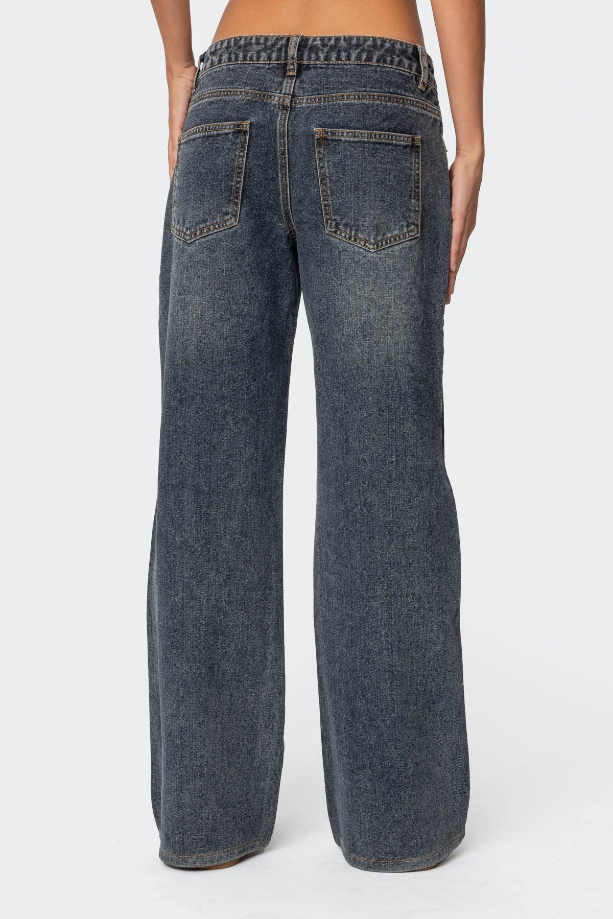 Contrast Panel Low Rise Jeans Product Image