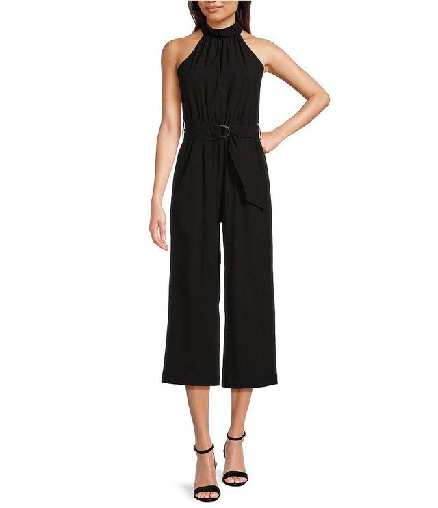 Calvin Klein Sleeveless Halter Neck Tie Waist Jumpsuit Product Image