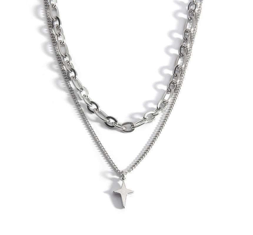 Star Pendant Layered Stainless Steel Necklace Product Image