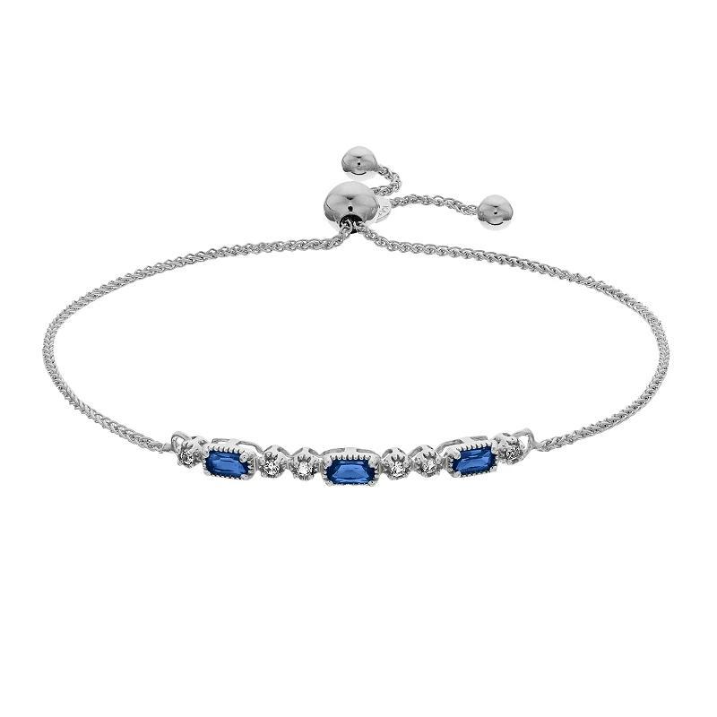 Sterling Silver Lab-Created Sapphire & White Sapphire Adjustable Bracelet, Womens Created Blue Blue Product Image