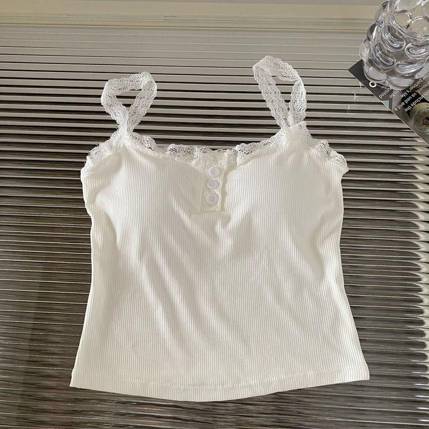 Henley Plain Lace Trim Padded Camisole Top Product Image