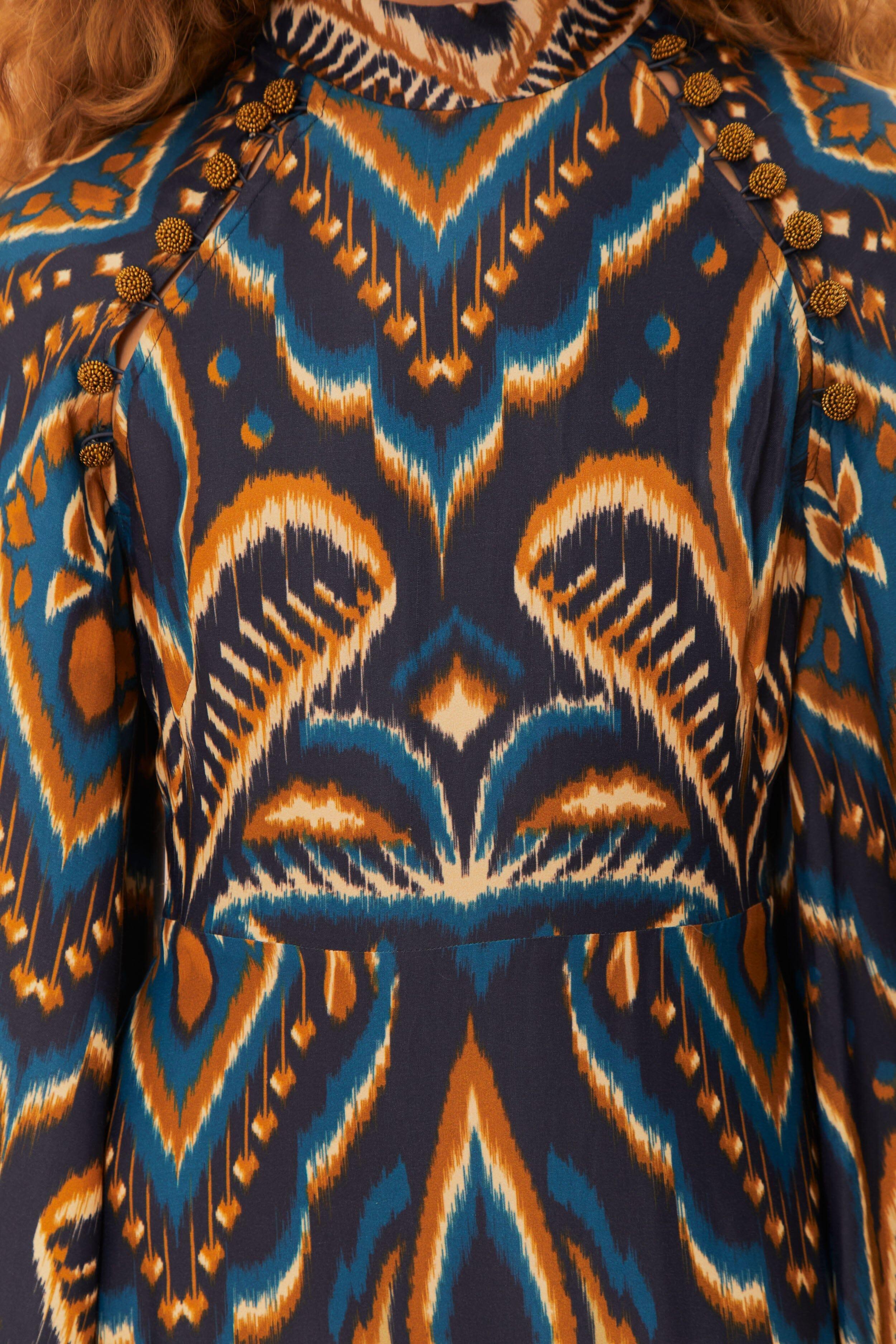 Blue Pineapple Ikat LENZING™ ECOVERO™ Viscose Mini Dress Product Image