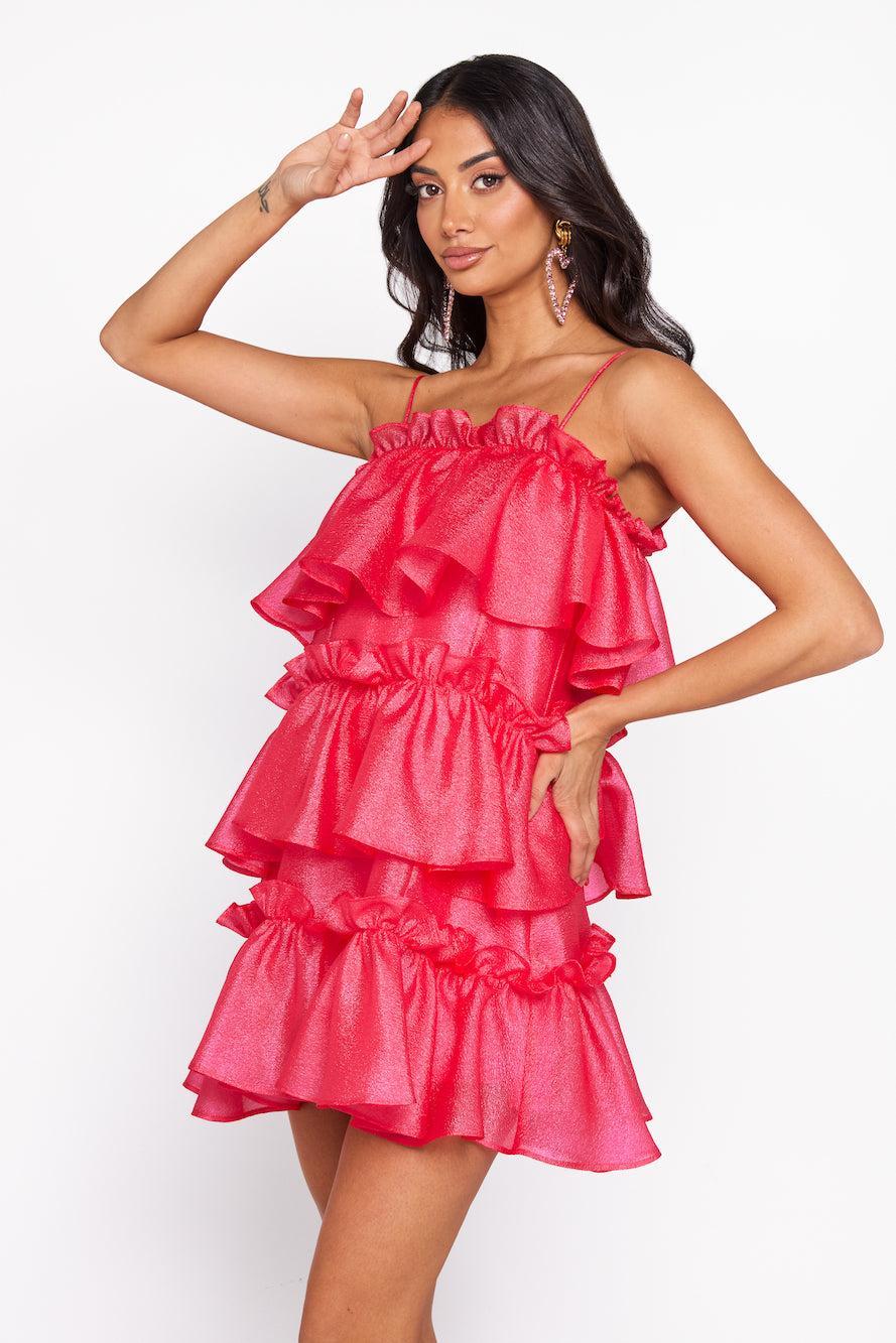 HELLO MOLLY Champagne Towers Mini Dress Hot Pink Product Image