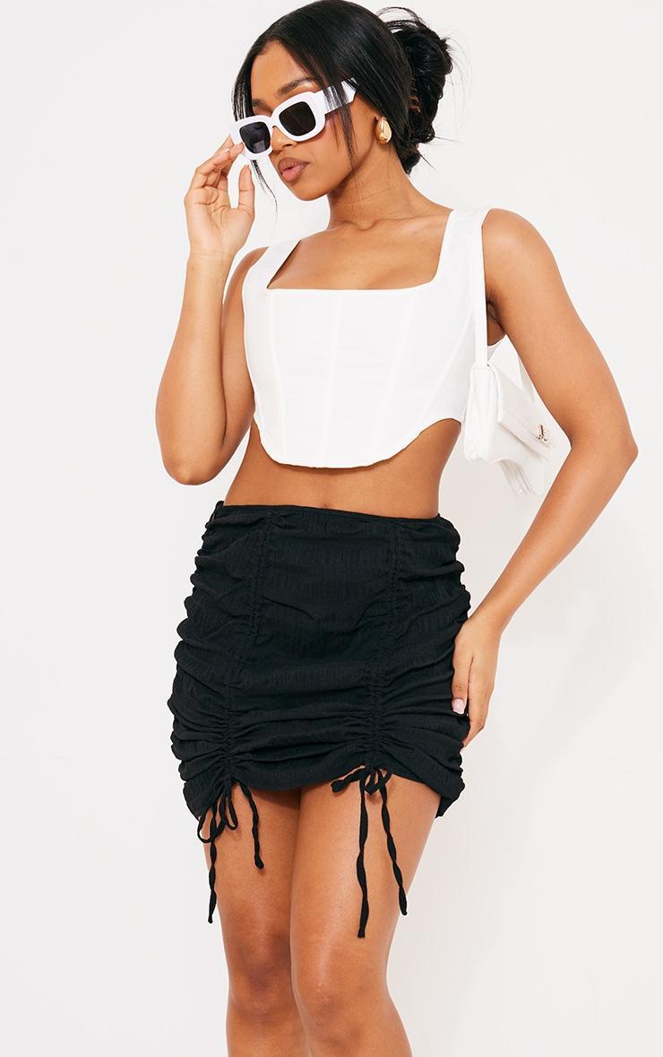 Black Crinkly Woven Ruched Front Mini Skirt Product Image