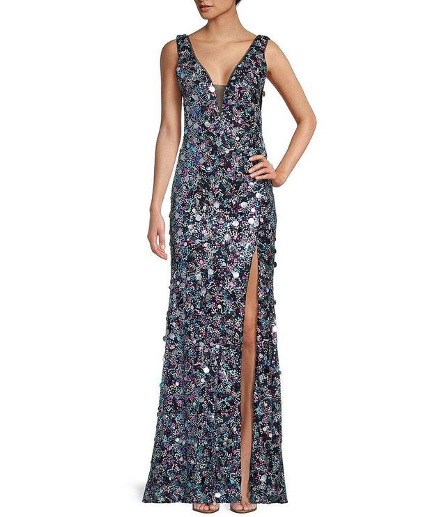 Coya Collection Sequin Deep V-Neck Side Slit Long Dress Product Image