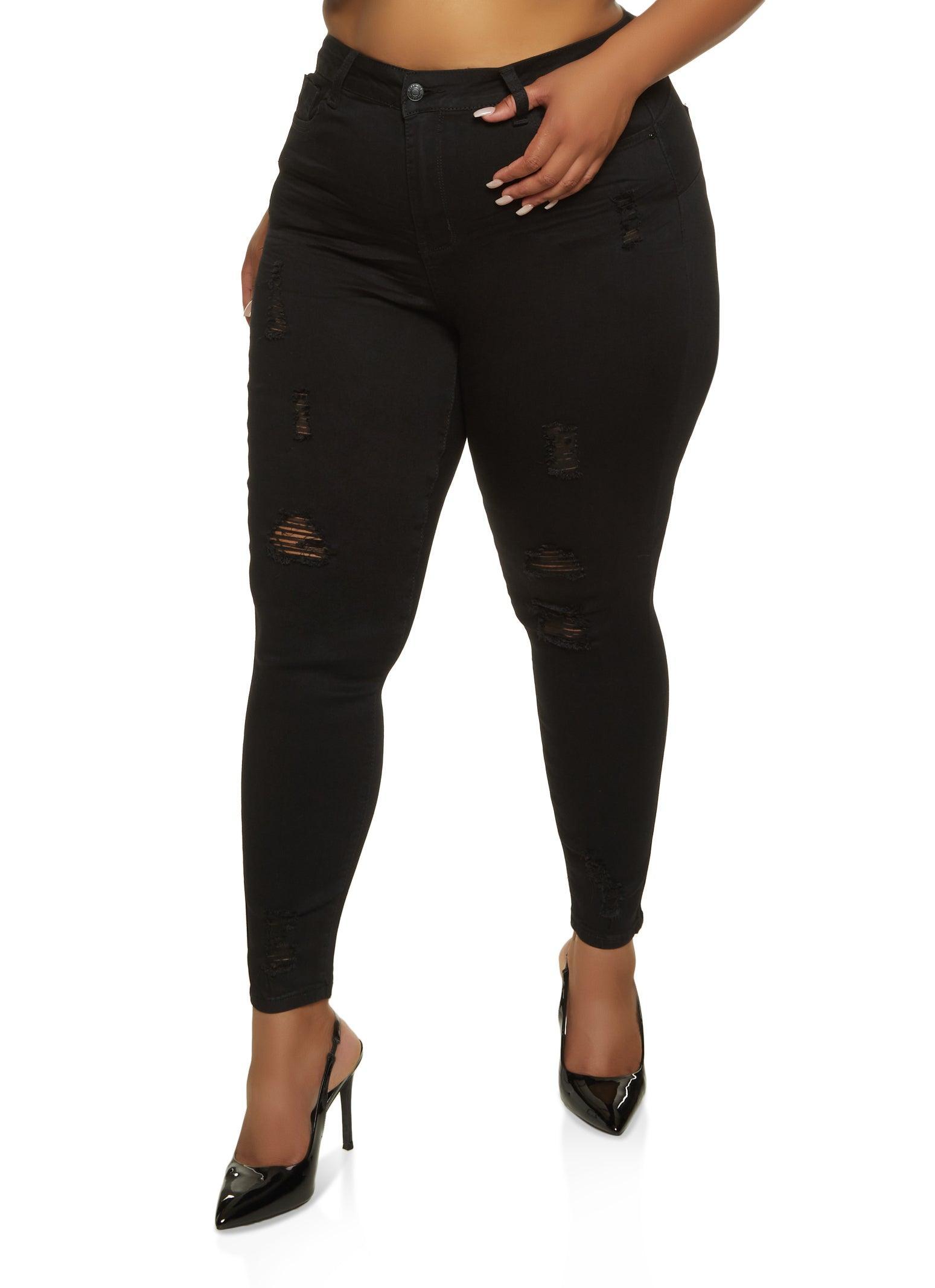 Womens Plus Size WAX High Rise Distressed Push Up Skinny Jeans Product Image