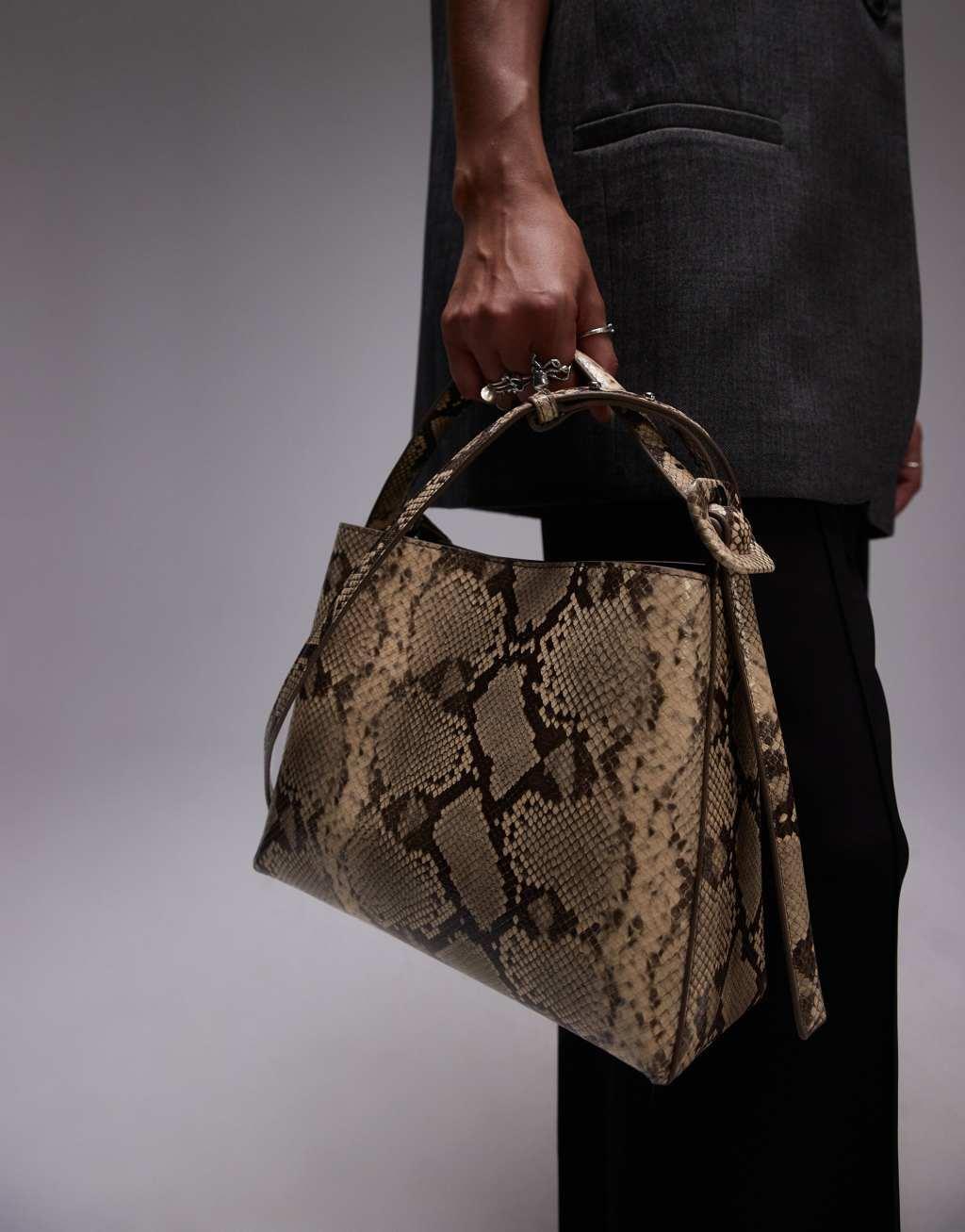 Mango adjustable strap handbag in snake print Product Image