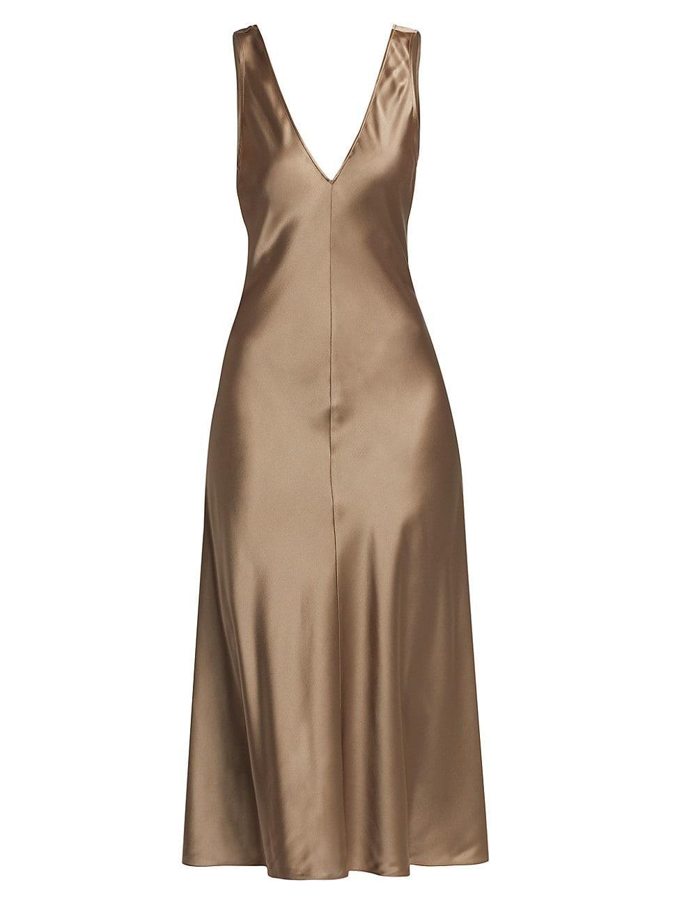 Womens Savannah Silk Satin V-Neck Midi-Dress Product Image