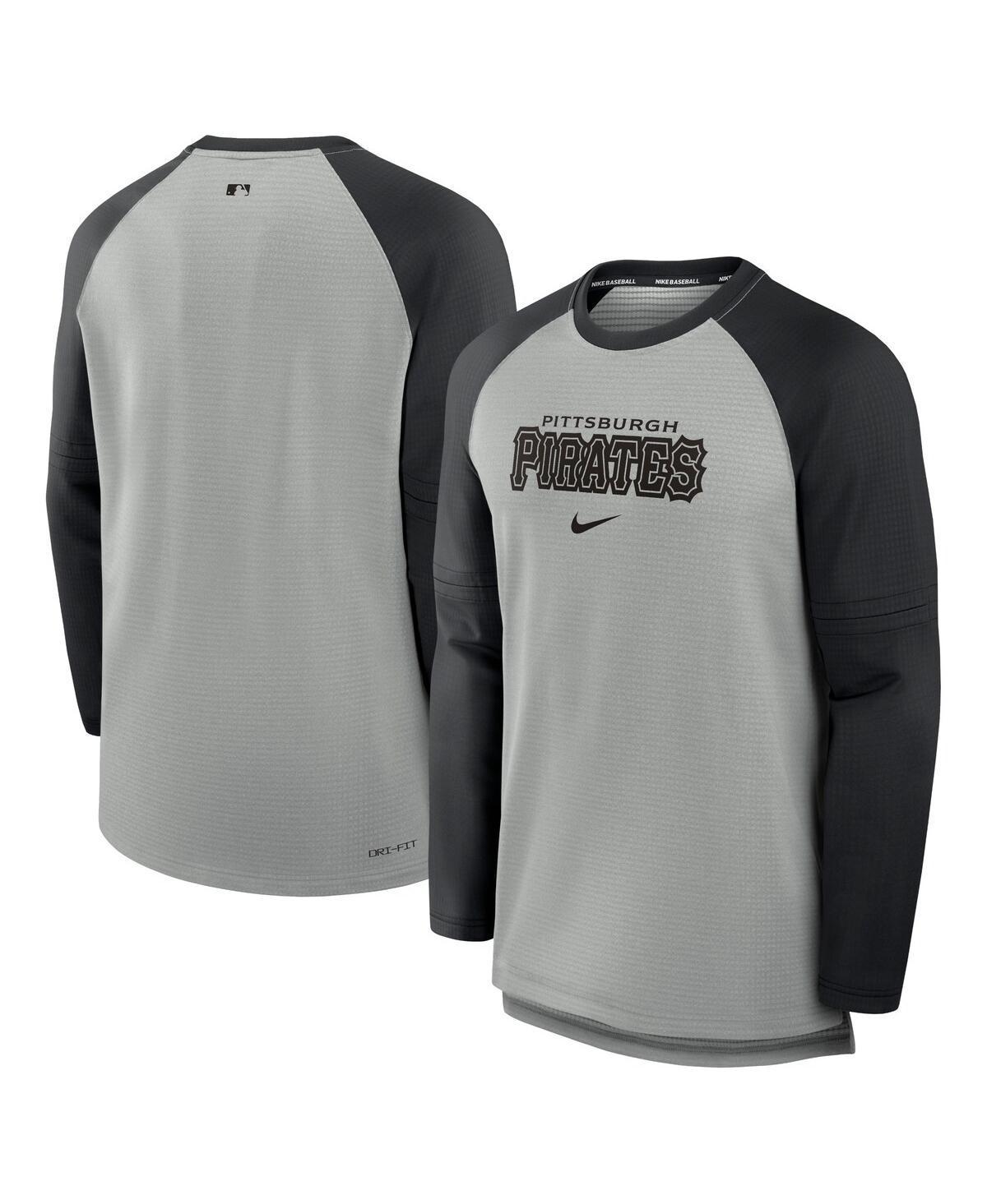 Nike Mens Heather Gray Miami Marlins Authentic Collection Game Time Raglan Performance Long Sleeve T-Shirt - Heather Gray, Black Product Image