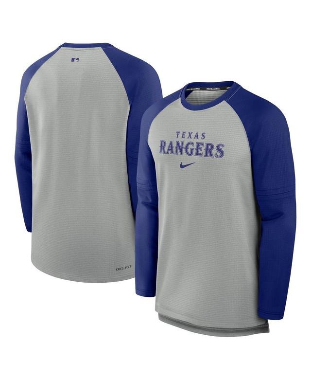 NIKE Men's Heather Gray/royal Texas Rangers Authentic Collection Game Time Raglan Performance Long Sleeve In Grey Product Image