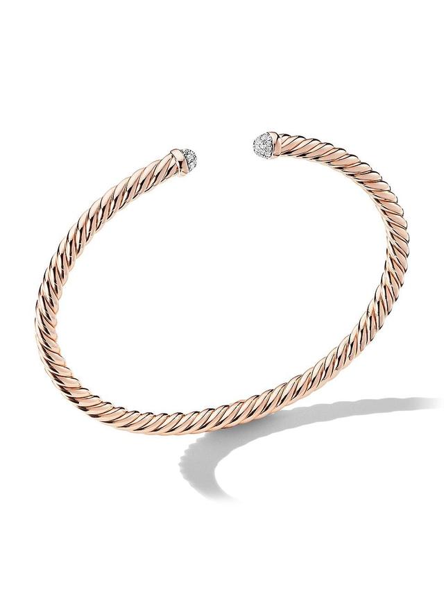 Womens Cablespira Bracelet in 18K Rose Gold with Pav Diamonds Product Image