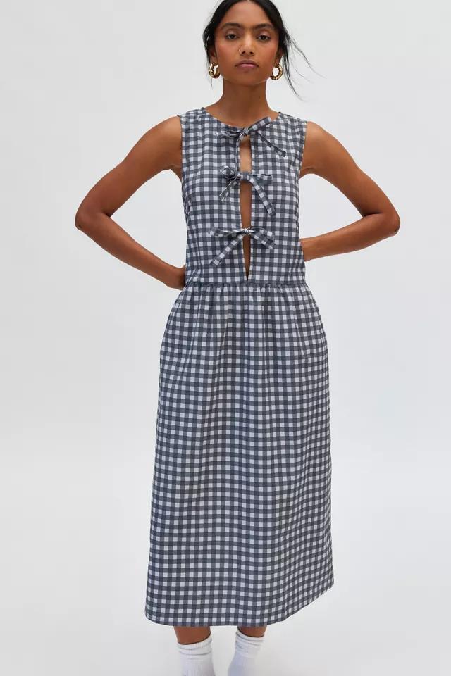 Motel Prelith Tie-Front Bow Gingham Midi Dress Product Image