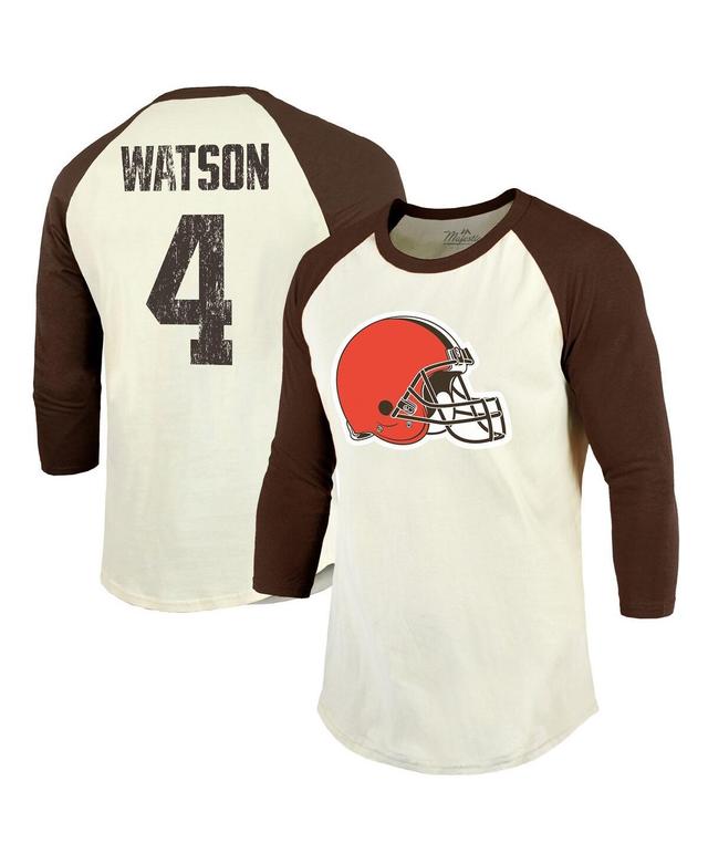 Mens Majestic Threads Deshaun Watson Cream Cleveland Browns Name & Number Raglan 3/4 Sleeve T-shirt - Cream Product Image