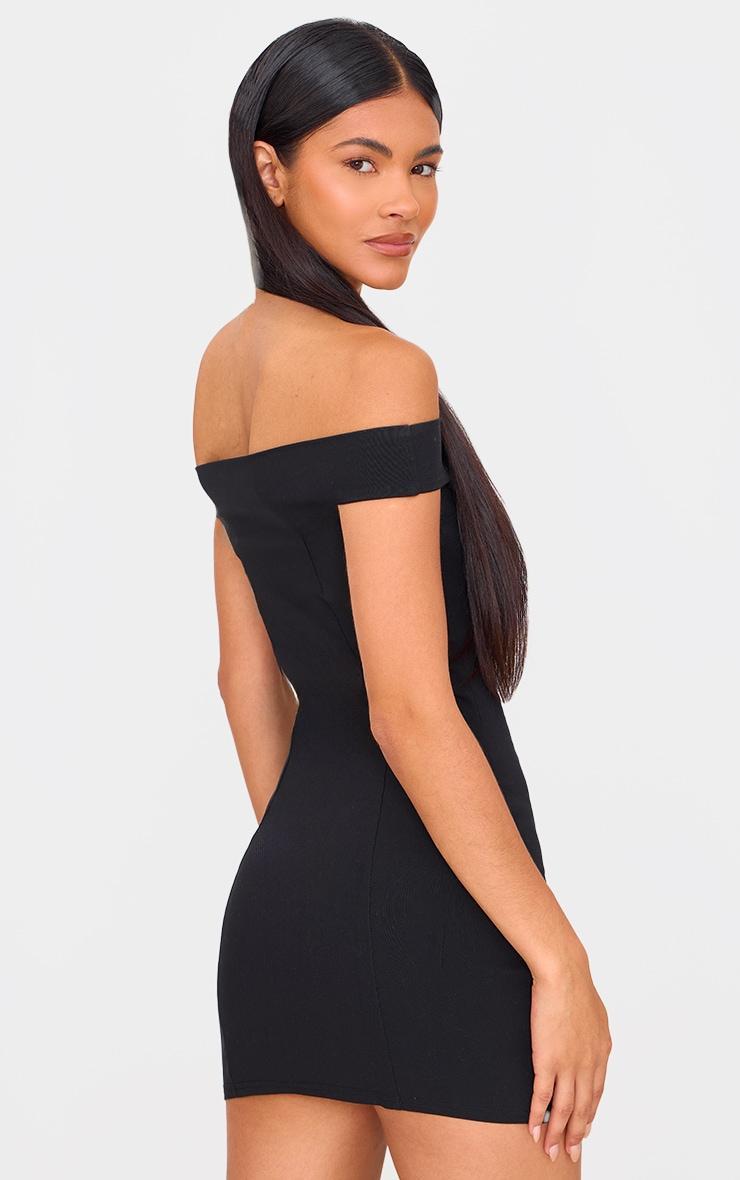  Black Stretch Woven Bardot Bodycon Dress Product Image