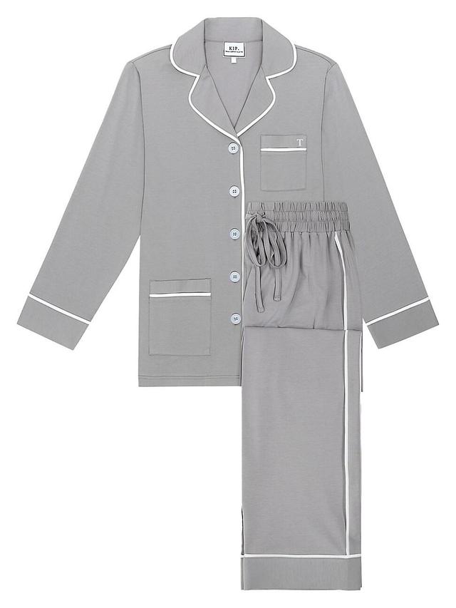 Womens Monogrammed Cotton Two-Piece Pajama Set Product Image